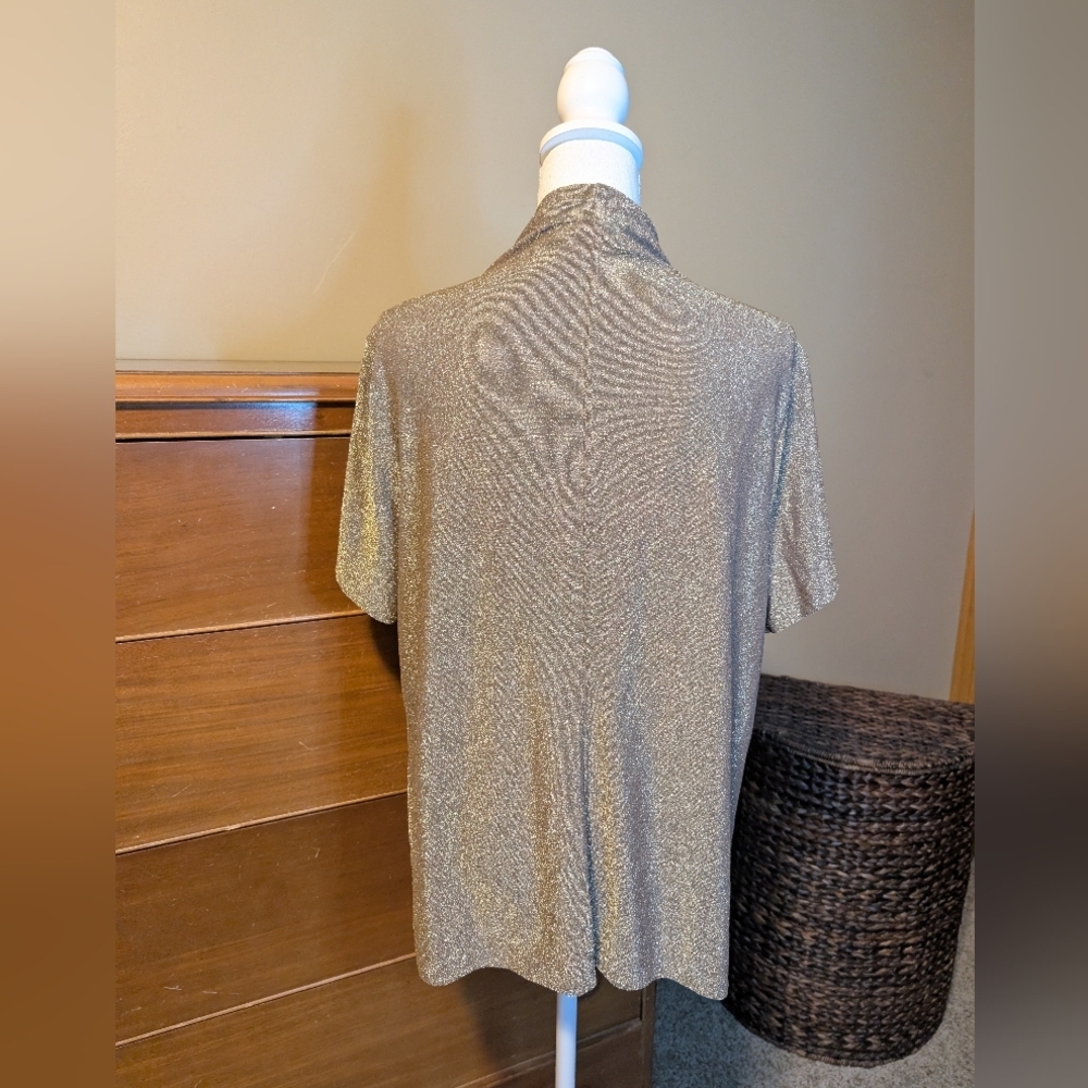 Worthington Metallic Gold Short Sleeve Glimmer Blouse 0X - Picture 10 of 15